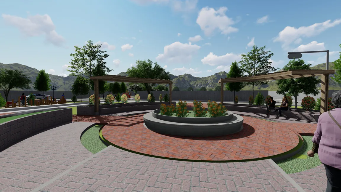 Render referencial de la glorieta dentro del parque central del condominio.