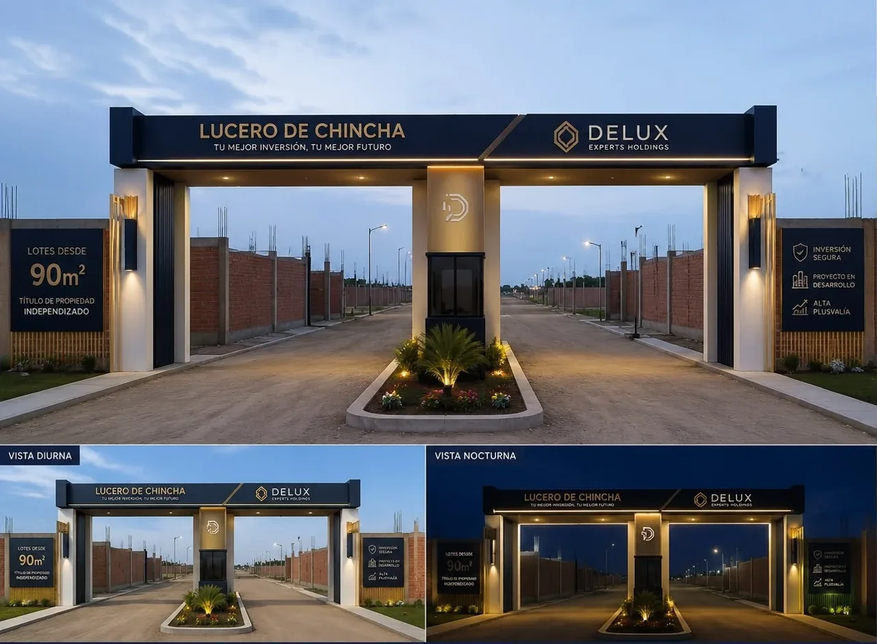 Render referencial del pórtico de ingreso y frente urbano de El Lucero de Chincha.